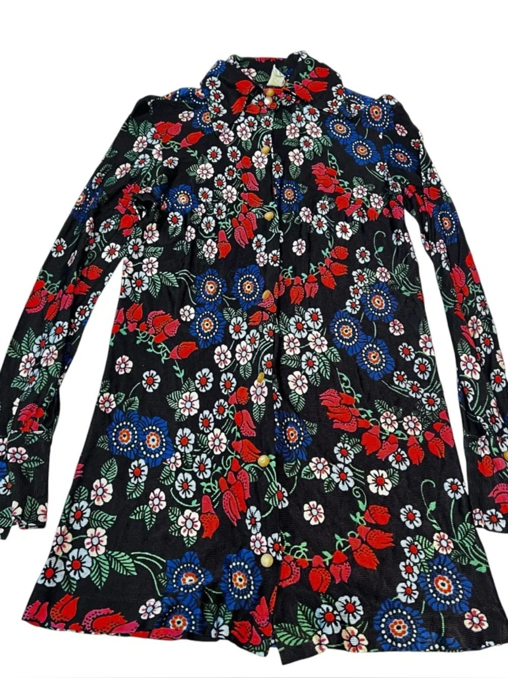 Vintage Floral Button Front Dress Collared Ribbed Union Label‎ Kids